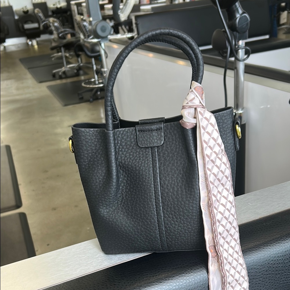 Textured Black Shoulder Bag with Structured Design